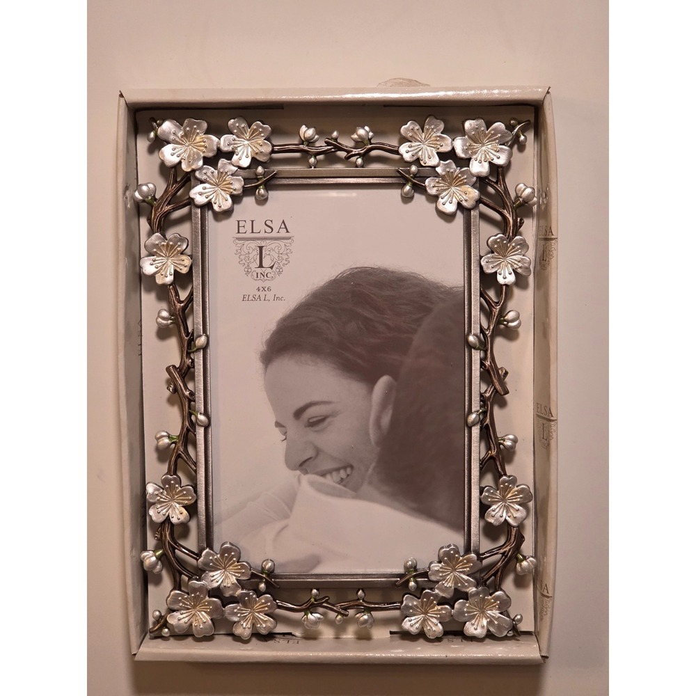 Vintage ElSA L Blossom Bordes Picture Frame 4x6" Silver-Tone Flower Home Decor
